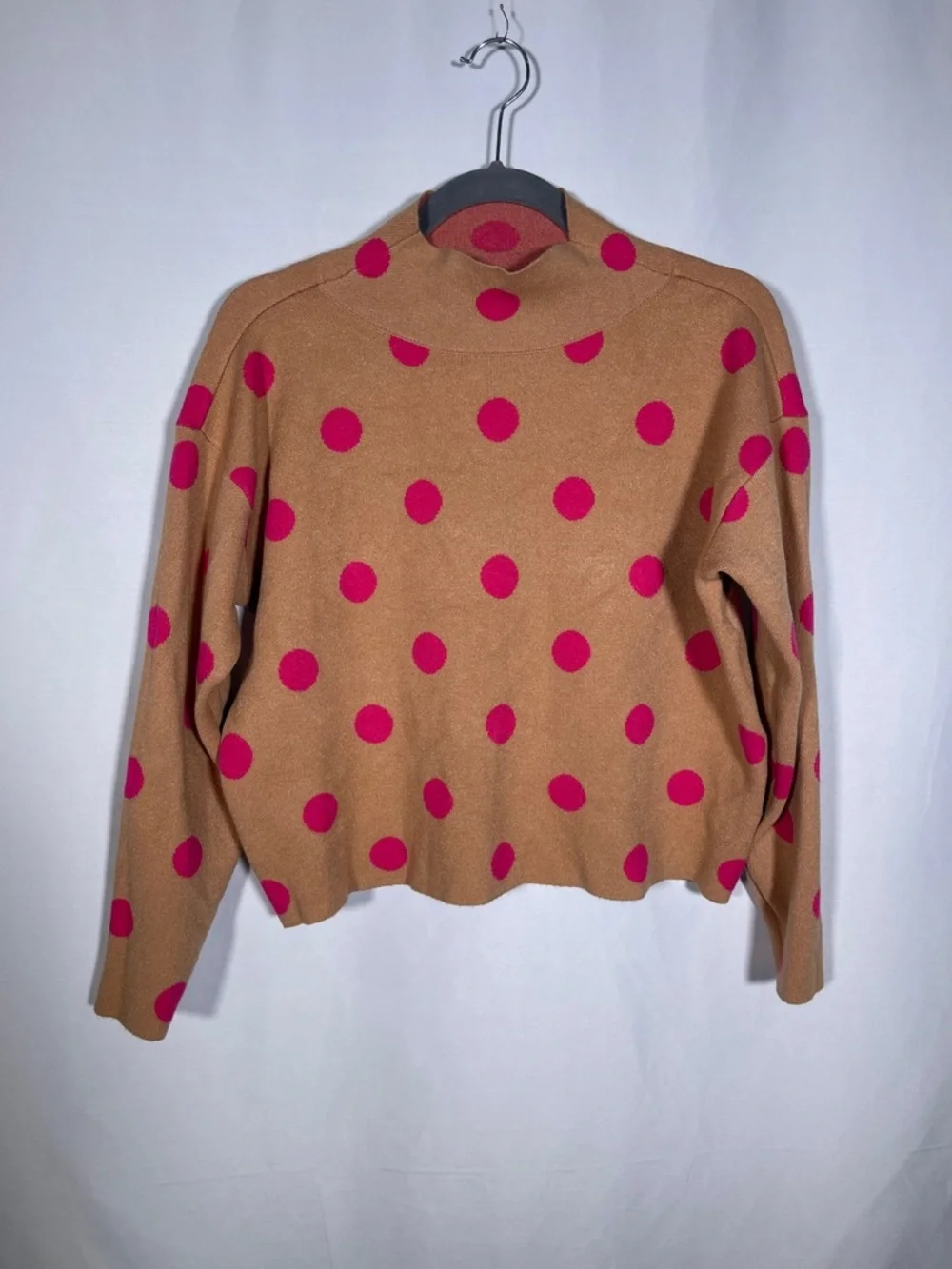 MAEVE ANTHROPOLOGIE WOMENS CARYS MOCK NECK PINK POLKA DOT SWEATER XS
